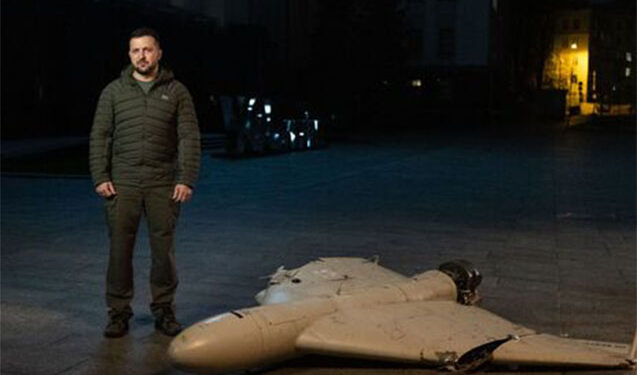 Zelenski vurulmuş “Şahed-136” İran PUA-sının yanından video-müraciət etdi