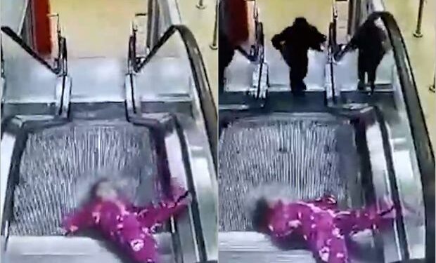 Nəzarətsiz qalan rusiyalı azyaşlı eskalatora ilişdi: Həyəcanlı anlar – VİDEO