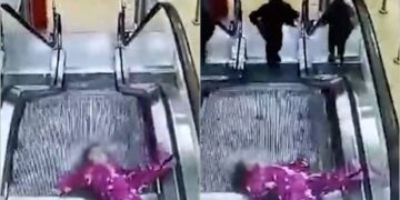 Nəzarətsiz qalan rusiyalı azyaşlı eskalatora ilişdi: Həyəcanlı anlar – VİDEO