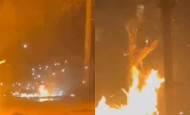 Bayram tonqalı Sumqayıtda elektrik xətlərini qırdı – VİDEO